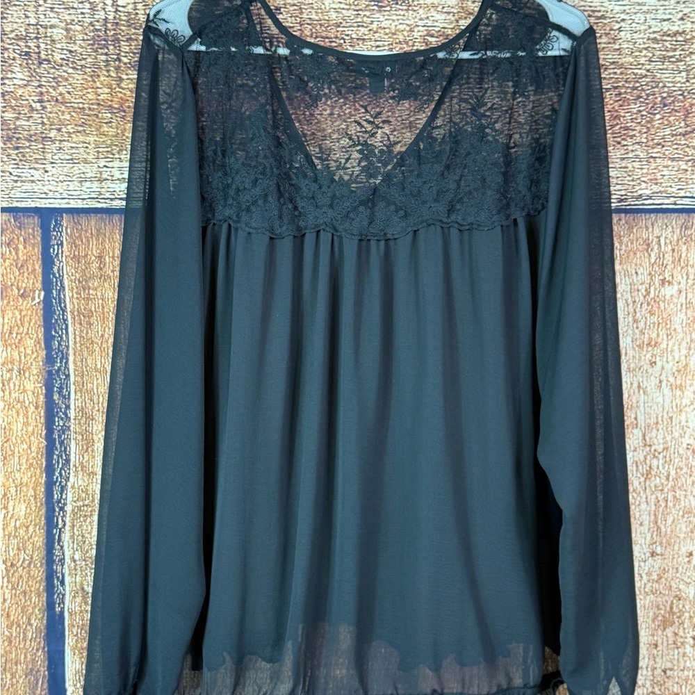 Torrid Black Sheer Lace Blouse